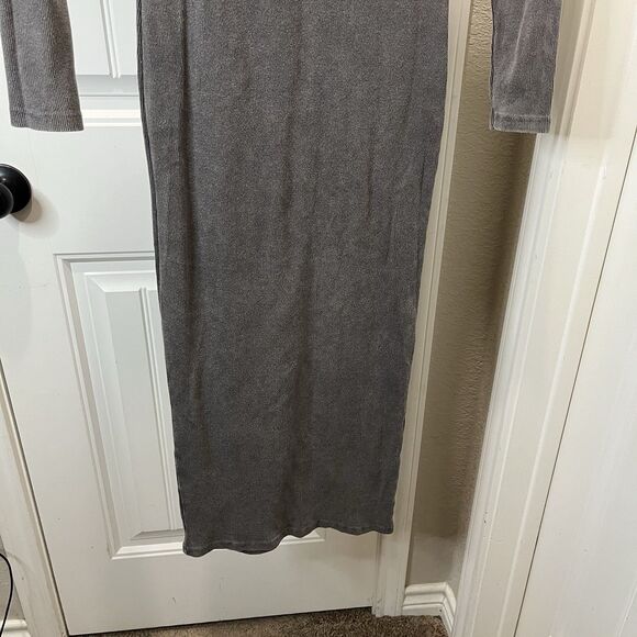 Zara Gray Ribbed Long Sleeve High Neck Bodycon Midi Dress Womens Size S - Picture 3 of 9